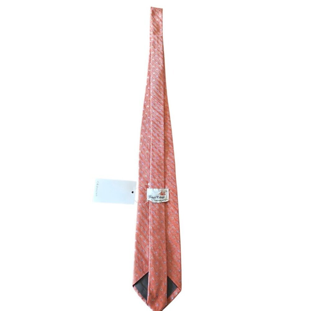 Kings Wharfe Vintage Silk Tie USA Made Coral Pink Herringbone Preppy Geometric - Picture 12 of 16